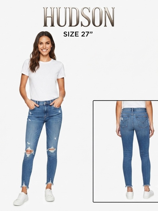 Hudson Jeans Denim - Hudson Nico Midrise Ankle Raw Hem Distressed Super Skinny 27